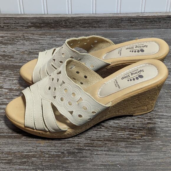 Spring Step Women's Sand Leather Upper Slip On Wedge Comfort Sandal Size 39 - Picture 3 of 6